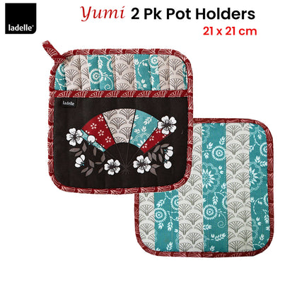 Ladelle Yumi Set of 2 Pot Holders 21 x 21 cm.