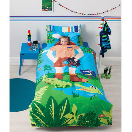Cubby House Reversible Croc Hunter Quilt Cover Set Single.
