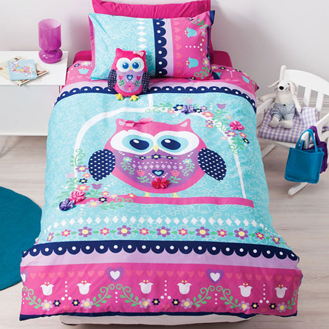Cubby House Reversible Pretty Owl Quilt Cover Set Single.