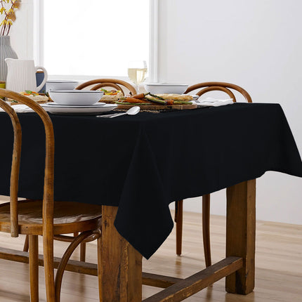 Ladelle Base Black Linen Look 100% Cotton Tablecloth 150 x 265 cm.