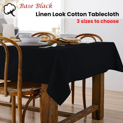 Ladelle Base Black Linen Look 100% Cotton Tablecloth 150 x 265 cm.