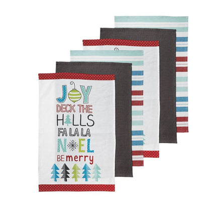 Ladelle Set of 6 Be Merry Kitchen Kitchen / Cleaning 100% Cotton Tea Towels.