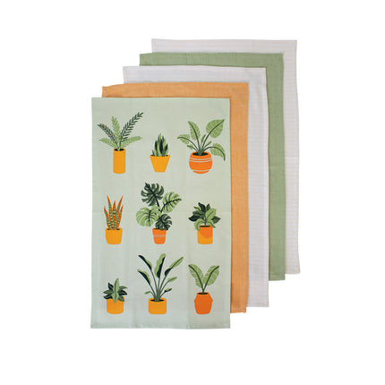 Ladelle Set of 5 Plant Life Cotton Kitchen Tea Towels 50 x 70 cm Green.