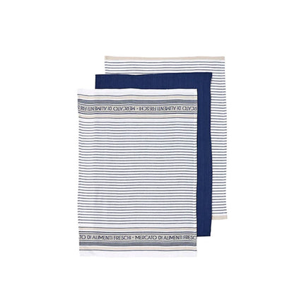 Ladelle Set of 3 Professional Series III Cotton Kitchen Tea Towels Navy 50 x 70 cm.