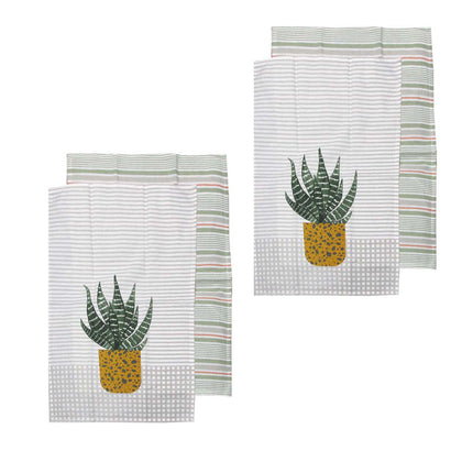 Ladelle Revive Plants Set of 4 Cotton Kitchen Towels Yellow Pot.