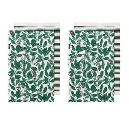 Ladelle Tierra Set of 4 Cotton Kitchen Towels Green.