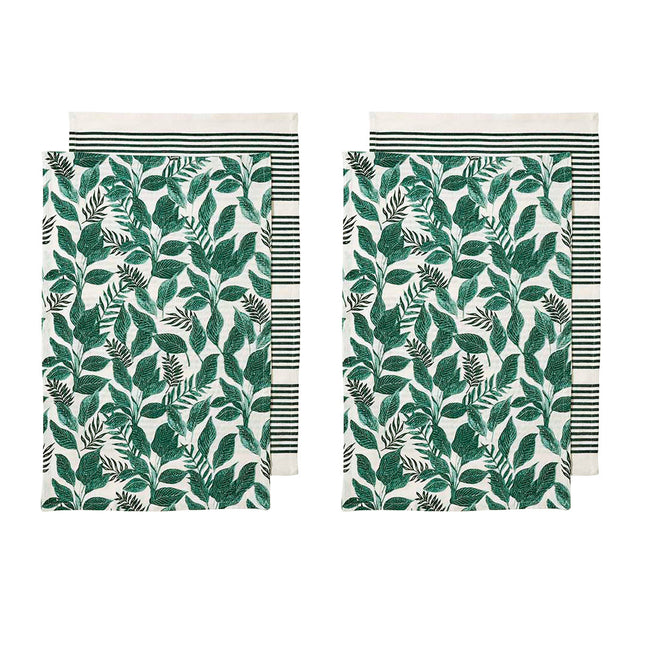 Ladelle Tierra Set of 4 Cotton Kitchen Towels Green.