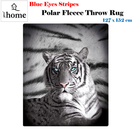 Just Home Blue Eyes Stripes Tiger Polar Fleece Throw Rug.