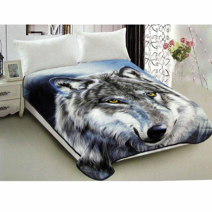 800GSM Luxury Reversible Animal Pattern Mink Blanket Queen 200 x 240 cm Wild Wolf.