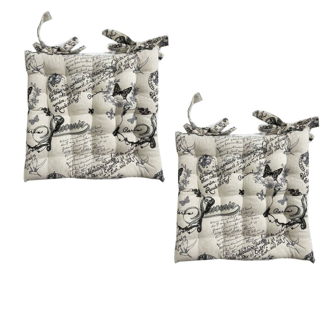 Set of 2 Cotton Cover Chair Pads 40 x 40 cm French Vintage Lettering.