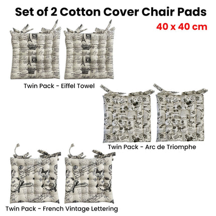 Set of 2 Cotton Cover Chair Pads 40 x 40 cm French Vintage Lettering.
