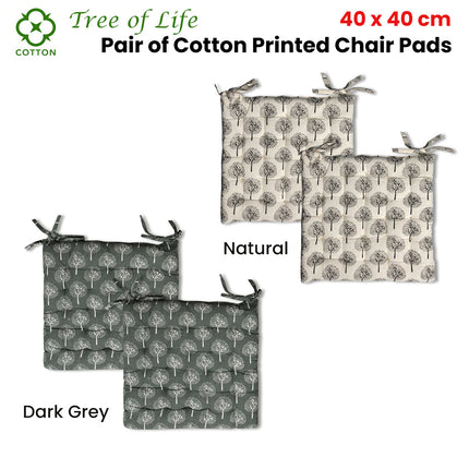 Lylac Homewares Tree of Life Set of 2 Cotton Chair Pads Natural.