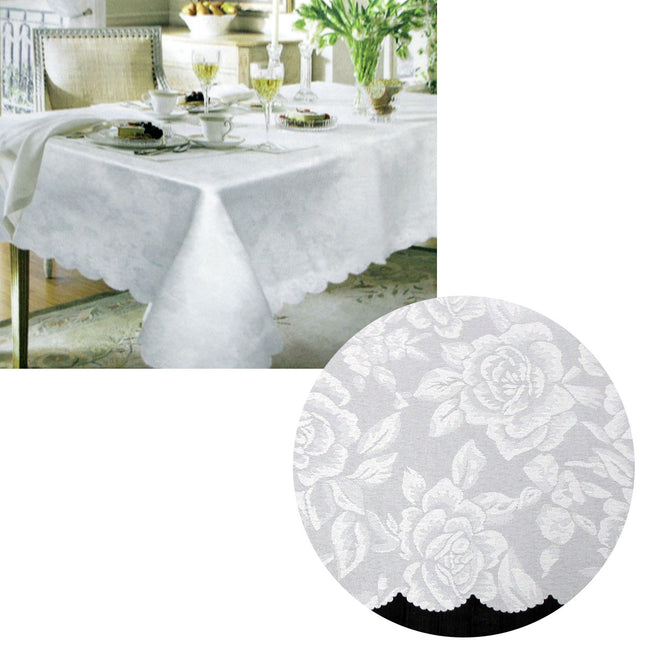 Jacquard Damask Design with Scalloped Edging Table Cloth White 140 x 180 cm.