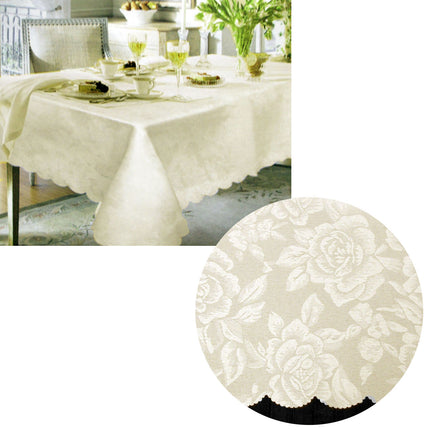 Jacquard Damask Design with Scalloped Edging Table Cloth Cream 150 x 220 cm.
