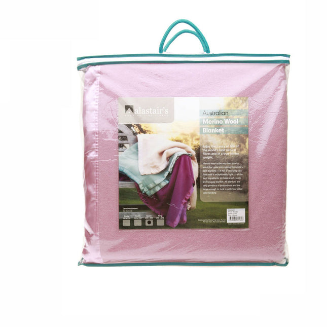 Alastairs 375GSM Australian Merino Wool Blanket Pink - Queen.