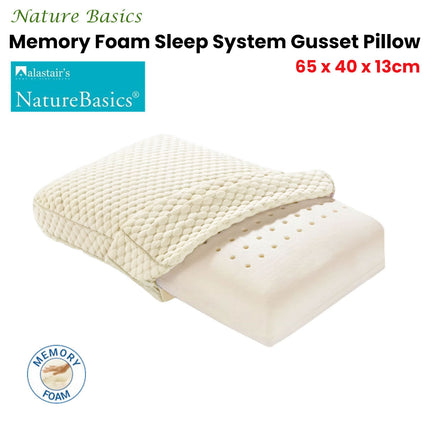 Alastairs Nature Basics Sleep System Memory Foam Gusset Pillow 65 x 40 x 13cm.