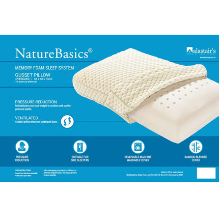 Alastairs Nature Basics Sleep System Memory Foam Gusset Pillow 65 x 40 x 13cm.