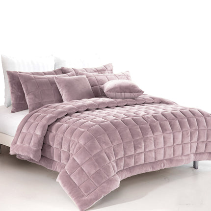 Alastairs Augusta Faux Mink Quilt / Comforter Set Blush King.