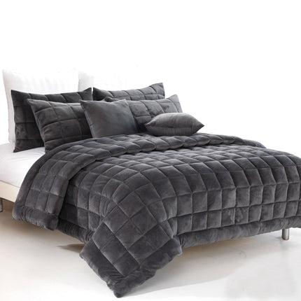 Alastairs Augusta Faux Mink Quilt / Comforter Set Charcoal Queen.