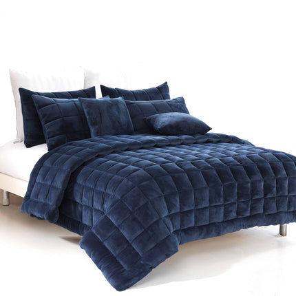 Alastairs Augusta Faux Mink Quilt / Comforter Set Navy Queen.