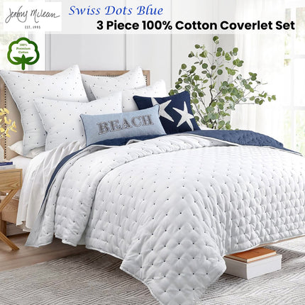 Jenny Mclean Swiss Dots Blue 3 Piece Coverlet Set King.