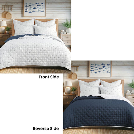 Jenny Mclean Swiss Dots Blue 3 Piece Coverlet Set King.