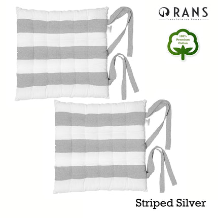 Rans Set of 2 Alfresco Cotton Chair Pads 40x40 cm - Striped Silver.