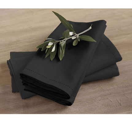 Rans Set of 4 Cotton Hemstitch Napkins - Black.