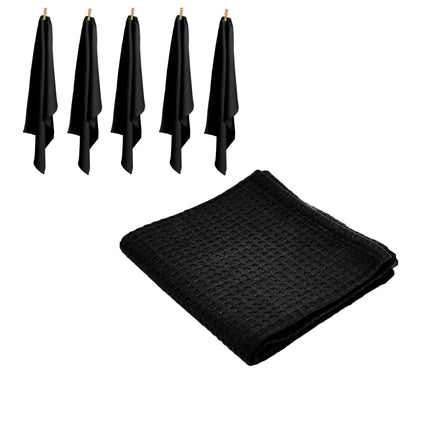 Rans Set of 6 Cotton Waffle Tea Towels 50x70 cm - Black.