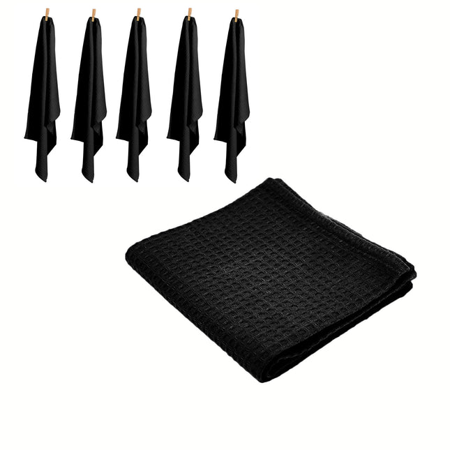 Rans Set of 6 Cotton Waffle Tea Towels 50x70 cm - Black.