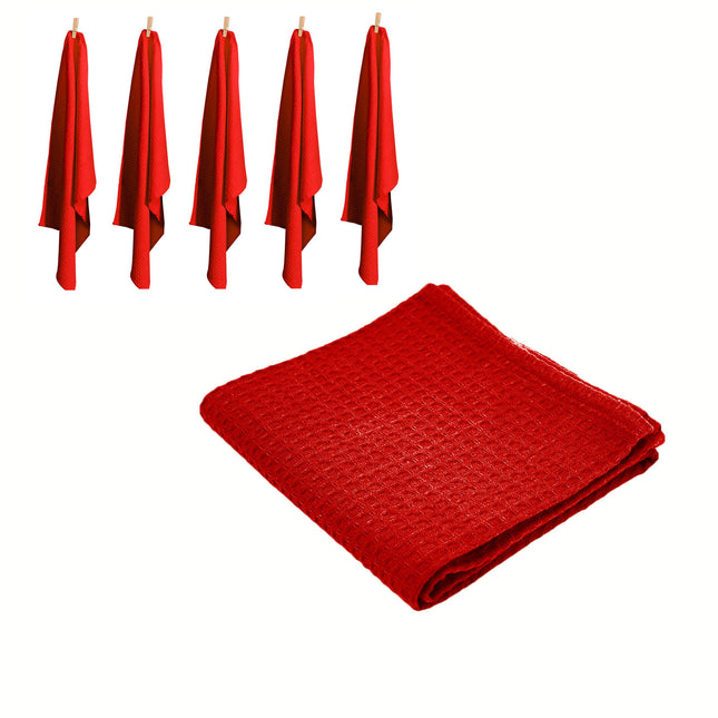 Rans Set of 6 Cotton Waffle Tea Towels 50x70 cm - Red.