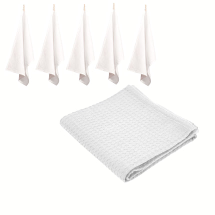 Rans Set of 6 Cotton Waffle Tea Towels 50x70 cm - White.
