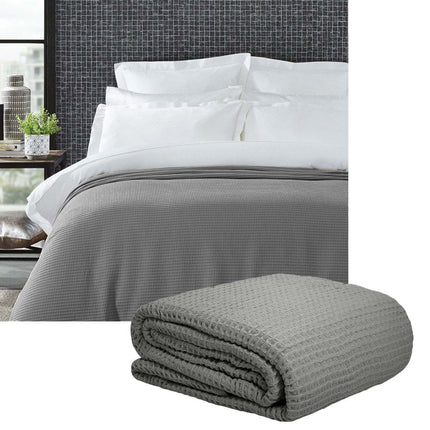Living @ Home 350gsm 100% Cotton Breathable Waffle Blanket Queen 240 x 255 cm Charcoal.