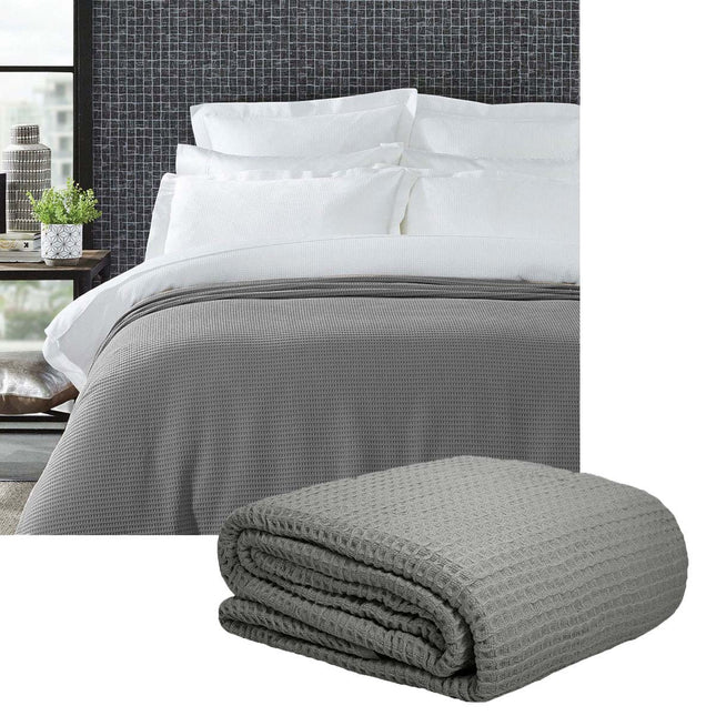 Living @ Home 350gsm 100% Cotton Breathable Waffle Blanket Queen 240 x 255 cm Charcoal.