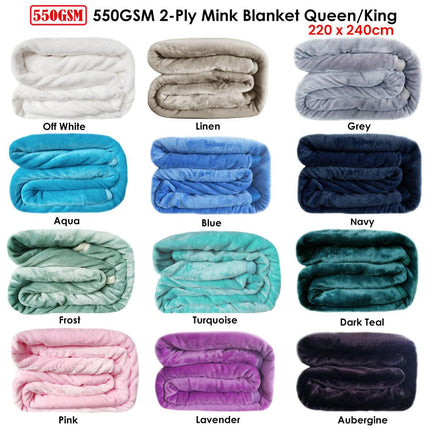 550GSM 2-Ply Mink Blanket Queen/King Frost.