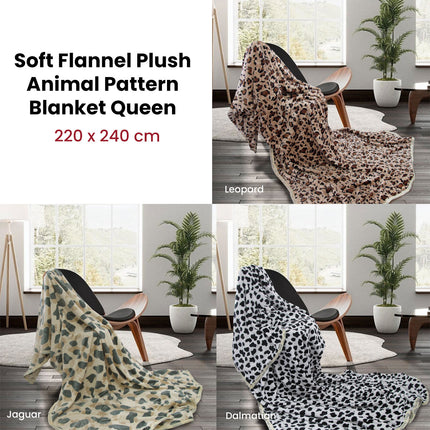 Animal Pattern Soft Flannel Plush Queen Size Blanket 220 x 240cm Leopard.