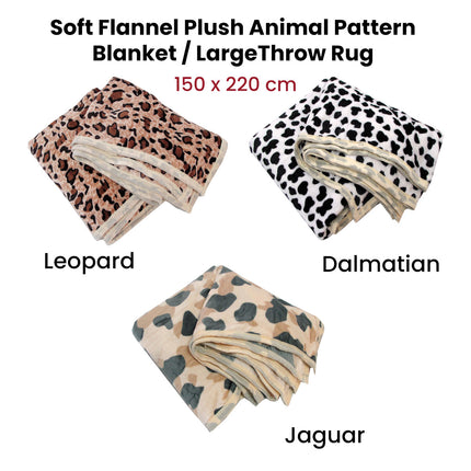 Animal Skin Pattern Soft Flannel Plush Single Size Blanket / Large Throw Rug 150 x 200cm Leopard.