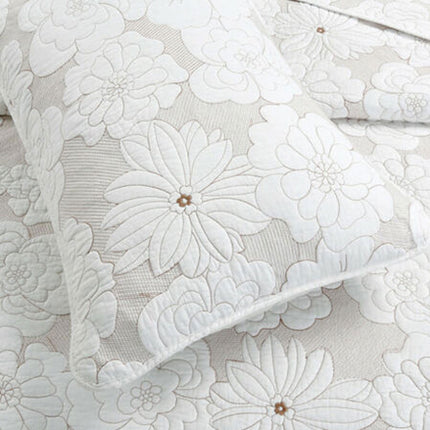 Cotton Rich Lightly Quilted Coverlet Set Floriade White King.