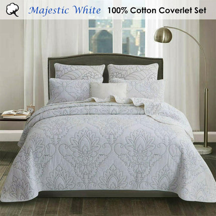 100% Cotton Coverlet Set Majestic White King.
