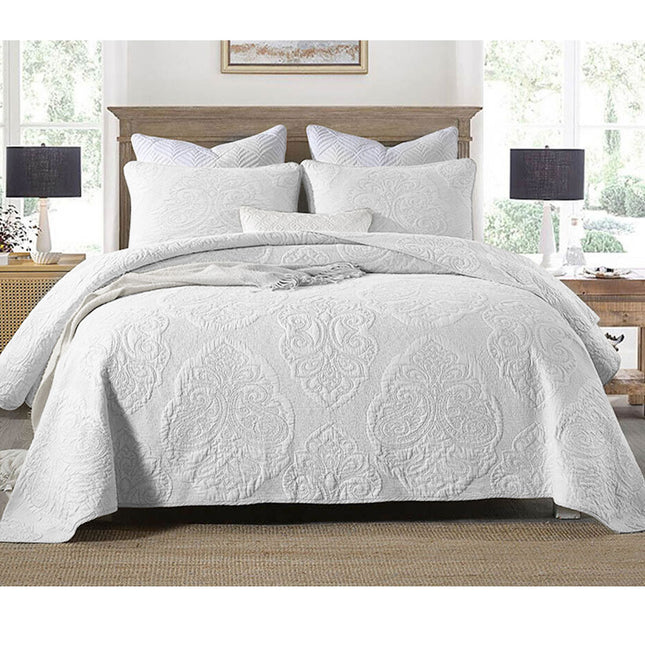 Cotton Rich Lightly Quilted Coverlet Set Royale White King.