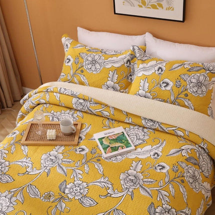 Cotton Lightly Quilted Coverlet Set Vibrante Yellow Queen.