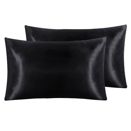 Pair of Standard Satin Silk Pillowcases with Envelope Closure 51 x 76 cm Black.