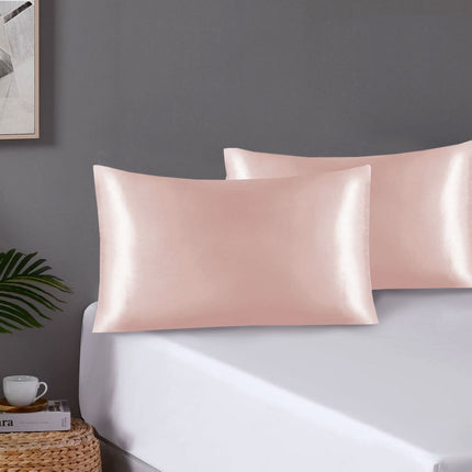 Pair of Standard Satin Silk Pillowcases with Envelope Closure 51 x 76 cm Rose.