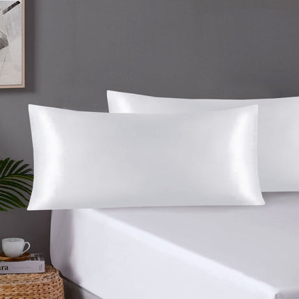 Pair of King Satin Silk Pillowcases with Envelope Closure 51 x 102 cm White.