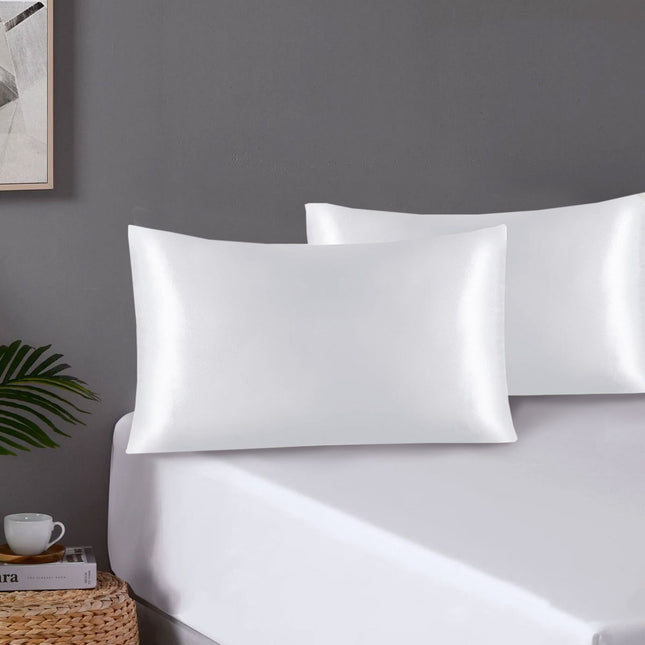 Pair of Standard Satin Silk Pillowcases with Envelope Closure 51 x 76 cm White.