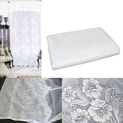 Gardenia White One Piece Rod Pocket Lace Curtain with Attached Valance.