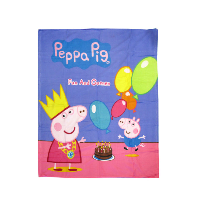 Peppa Pig Birthday Party Printed Polar Fleece Throw Rug 130 x 160 cm.