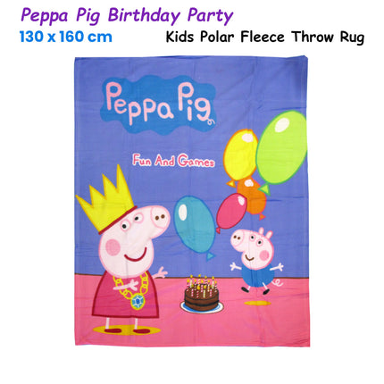 Peppa Pig Birthday Party Printed Polar Fleece Throw Rug 130 x 160 cm.
