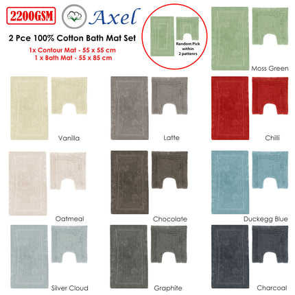 2200GSM 2 Pce Axel 100% Cotton Bath Mat Set Charcoal.