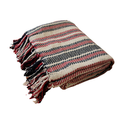 Stella 100% Cotton Knitted Throw Rug Natural Red.